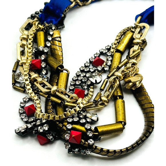 Juicy Couture Rhinestone Velvet Weave Multi Strand Gold Tone Statement Necklace - Picture 2 of 7